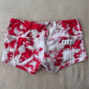 Red and white FLEO shorts